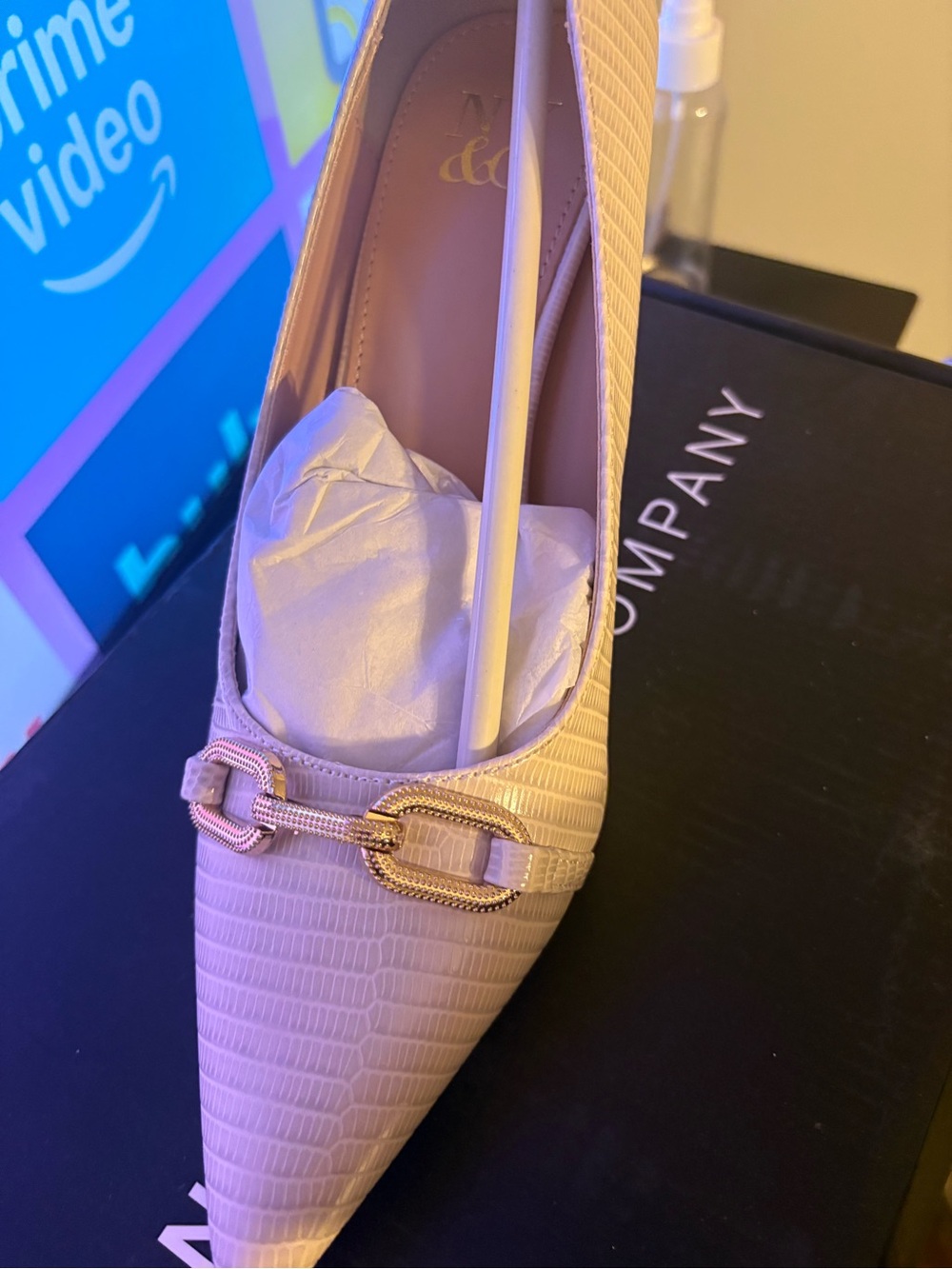 New York & Company Women's Pointed Flat in Blush with Gold Accent